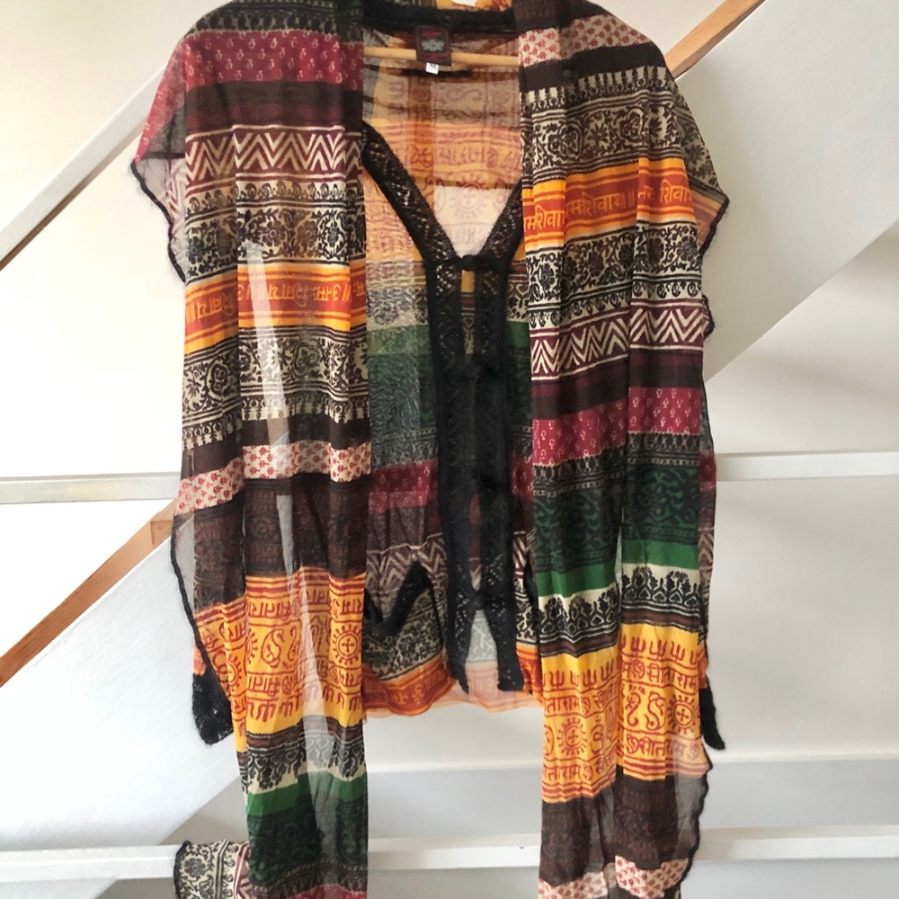 SOLD! Jean Paul Gaultier Sanskrit Tattoo Nylon Mesh Cardigan w Scarf SZ M - Picture 1 of 13